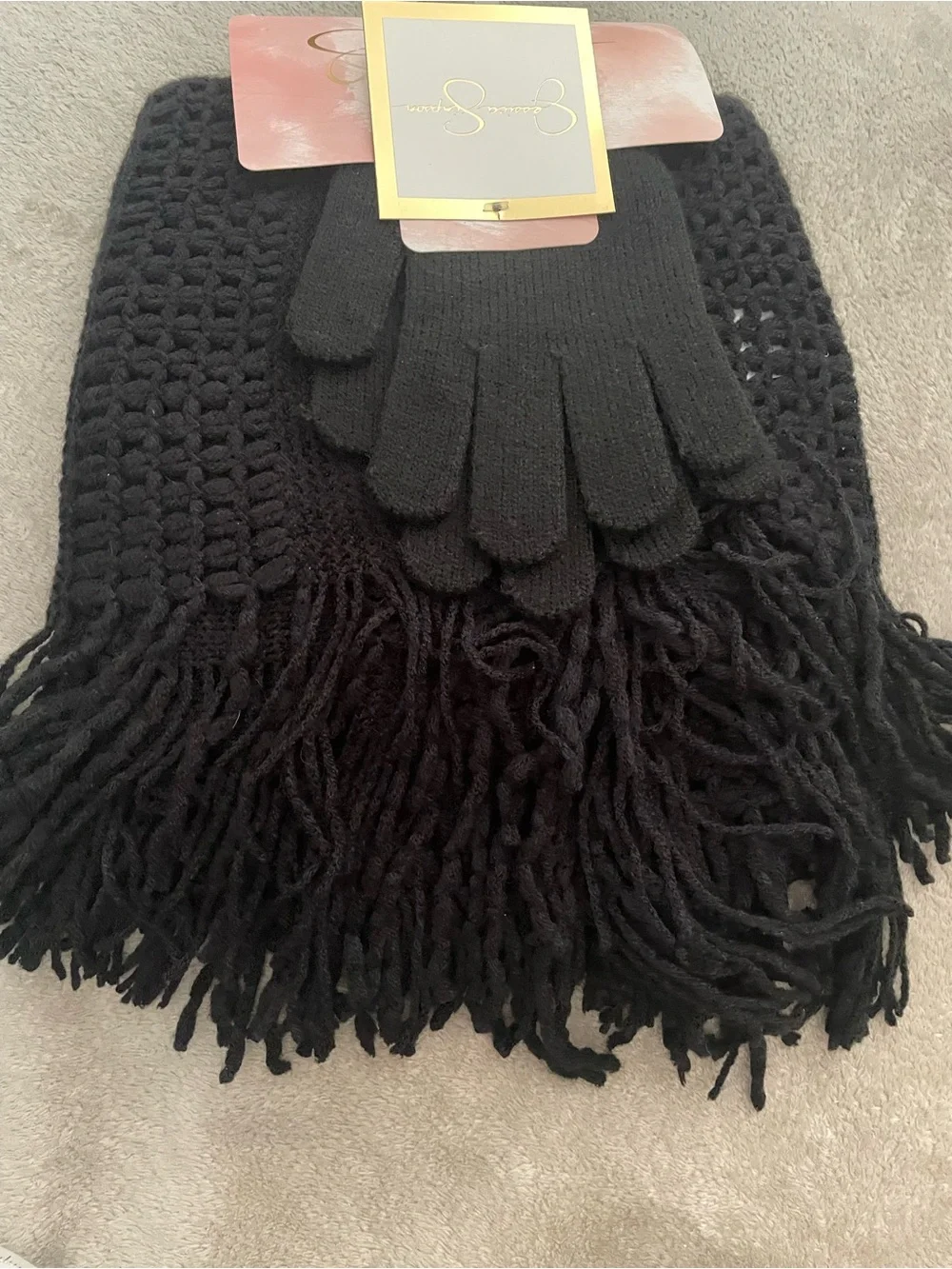 Jessica Simpson Black Eternity Scarf & Glove Set